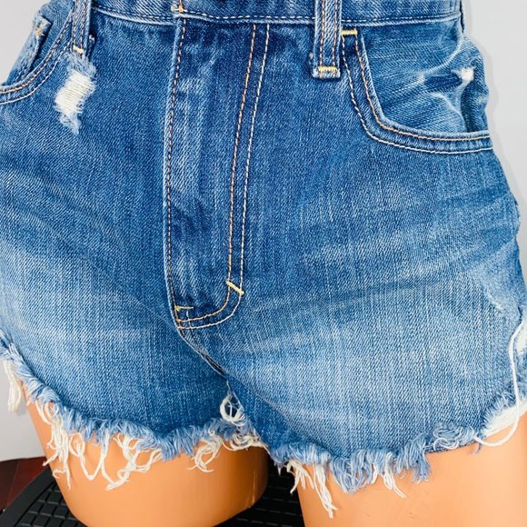 Hollister High Waist Fringed Jean Shorts 3 W 26 - Picture 2 of 9